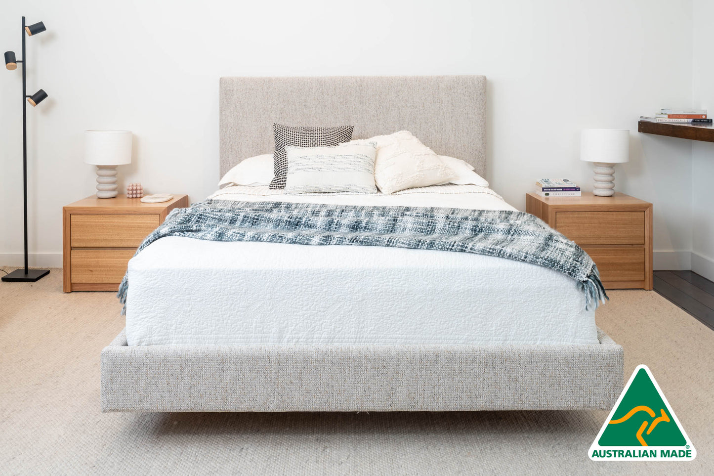 Yakka Fully Upholstered With Headboard Floating Bed Frame - Made in Australia