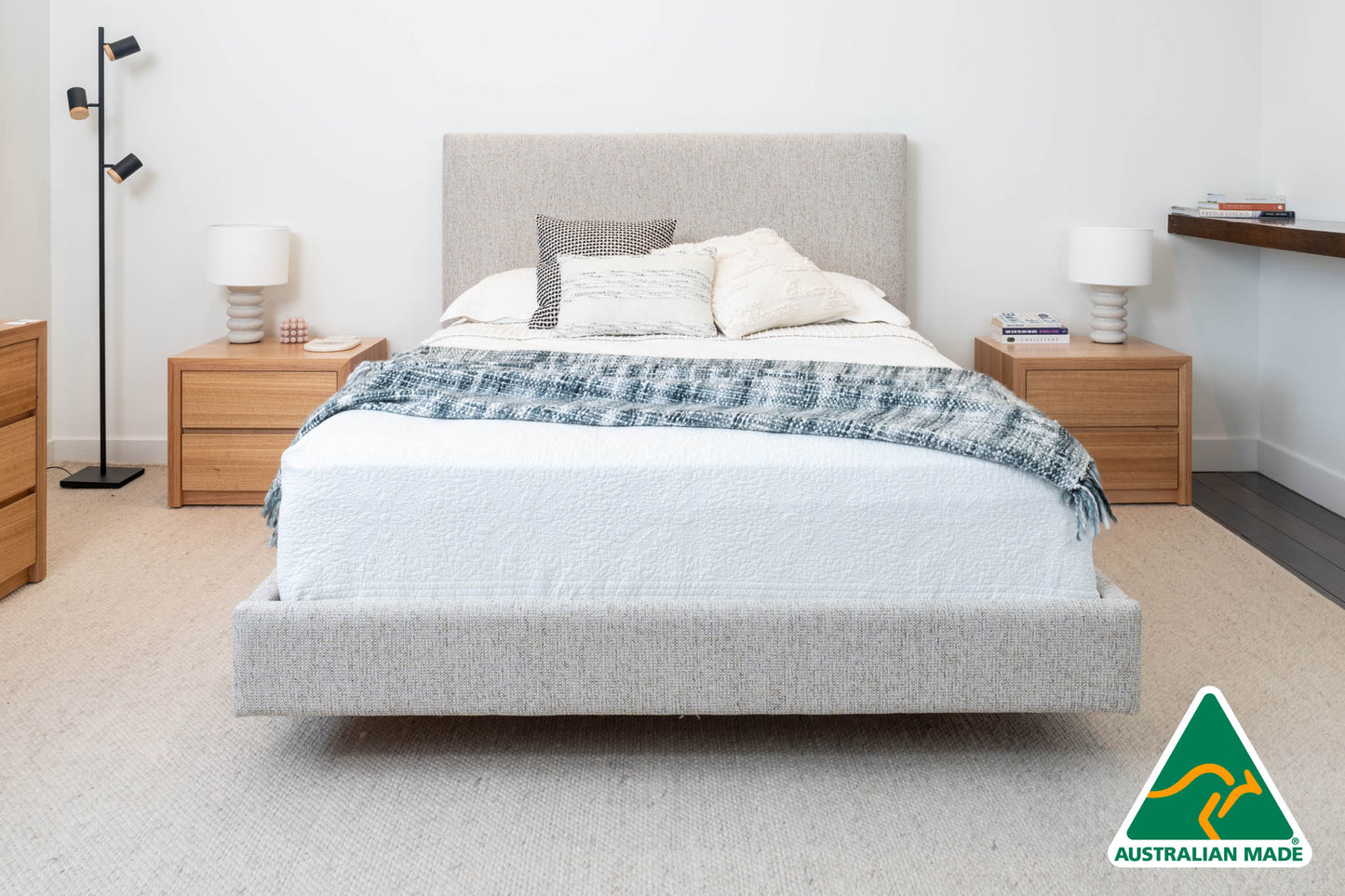 Yakka Fully Upholstered With Headboard Floating Bed Frame - Made in Australia