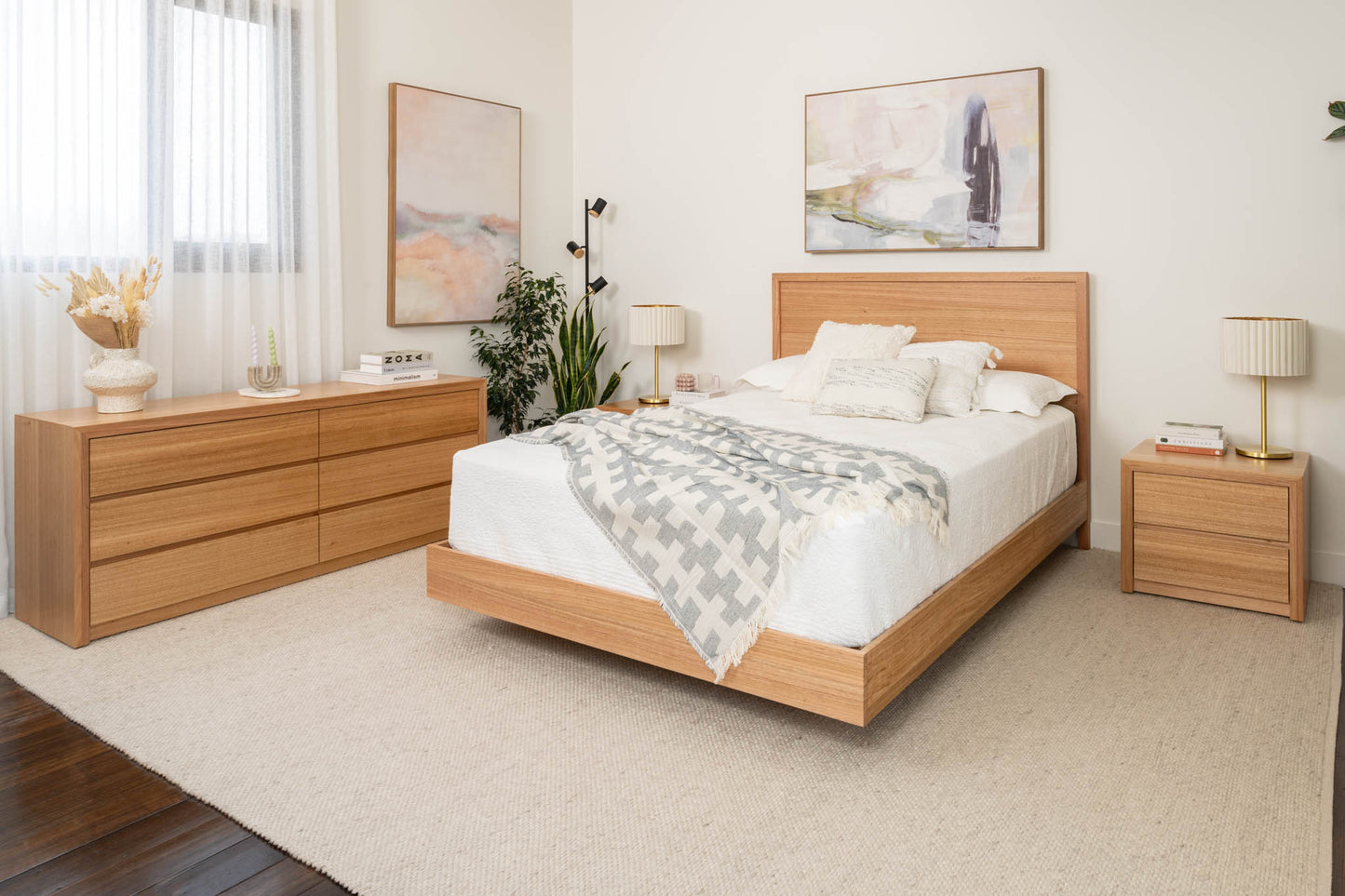 Yakka Timber Headboard Floating Bed Frame (Solid Tasmanian Oak) - Made in Australia