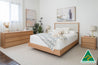 Yakka Oak and Fabric Headboard Floating Bed Frame (Solid Tasmanian Oak) - Made in Australia