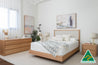 Yakka Oak and Fabric Headboard Floating Bed Frame (Solid Tasmanian Oak) - Made in Australia