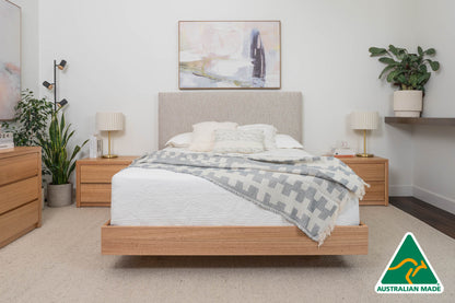 Yakka™️ Upholstered Headboard Floating Bed Frame (Solid Tasmanian Oak)- Made in Australia