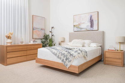 Yakka Upholstered Headboard Tasmanian Oak Bed Frame