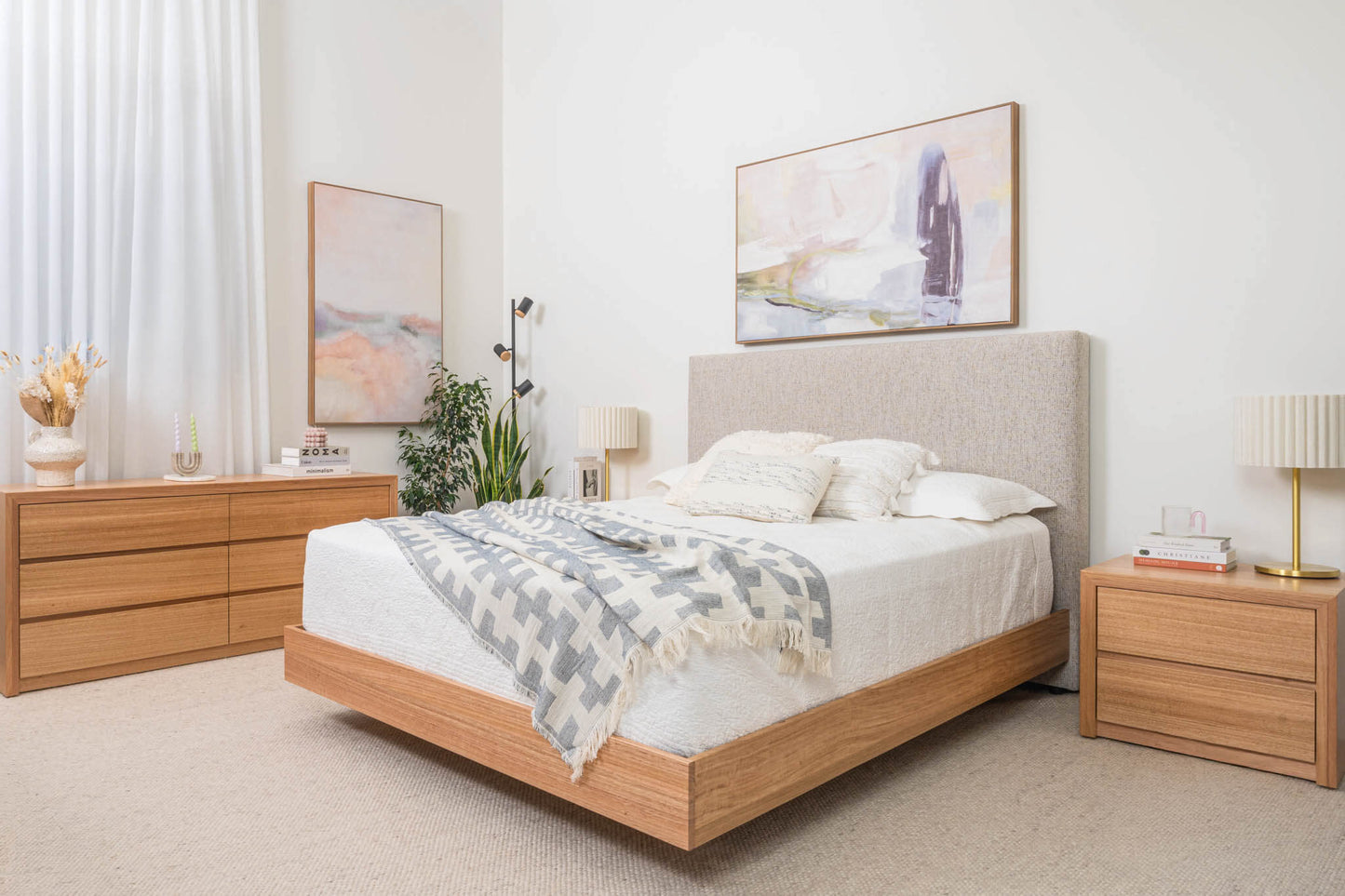 Yakka Upholstered Headboard Tasmanian Oak Bed Frame
