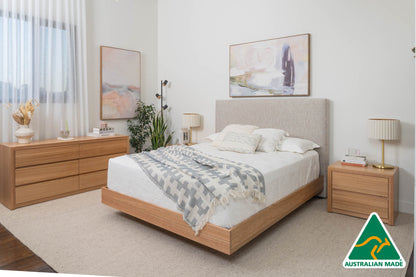 Yakka™️ Upholstered Headboard Floating Bed Frame (Solid Tasmanian Oak)- Made in Australia