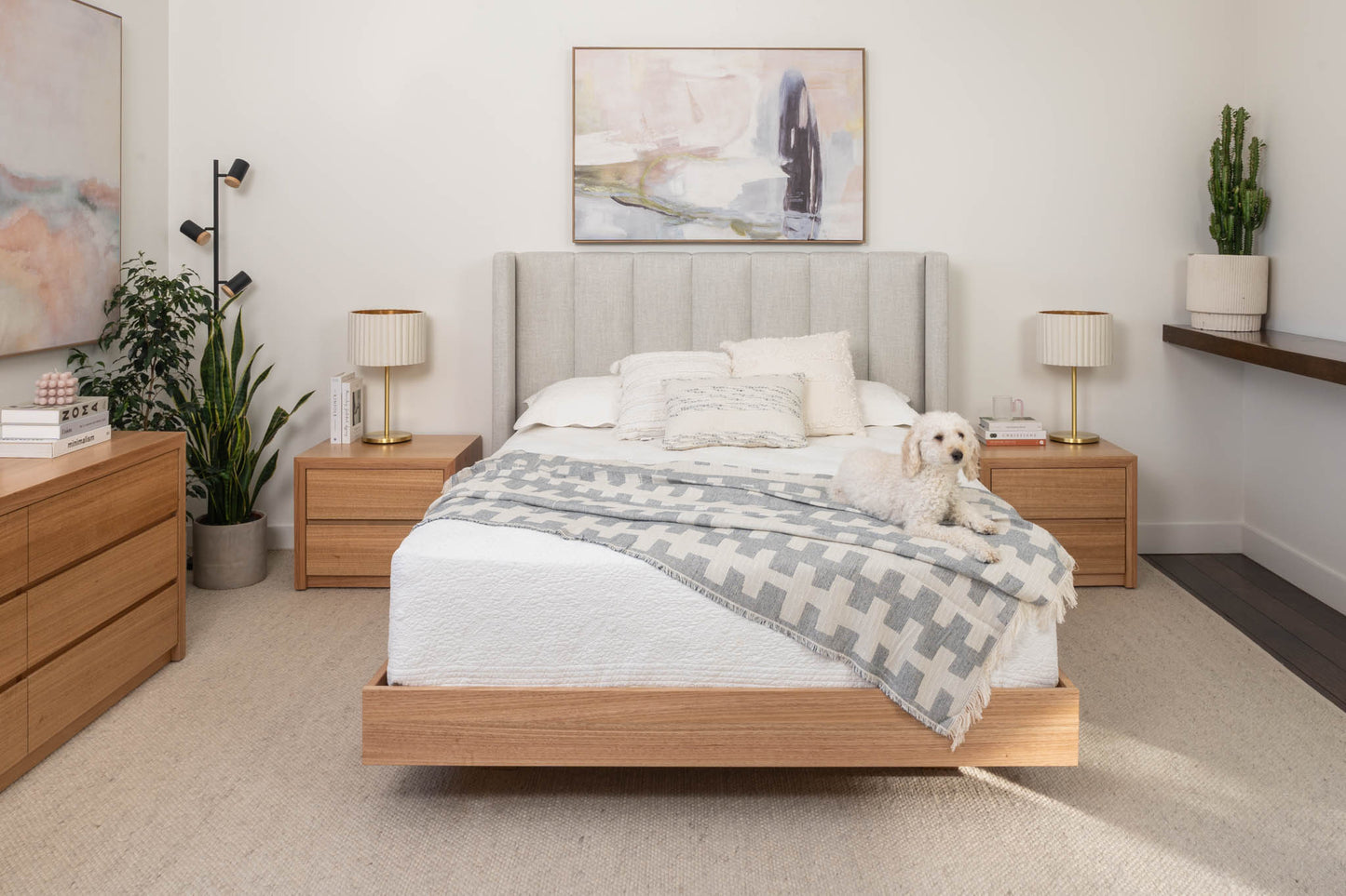 Yakka Winged Headboard Floating Bed Frame (Solid Tasmanian Oak) - Made in Australia