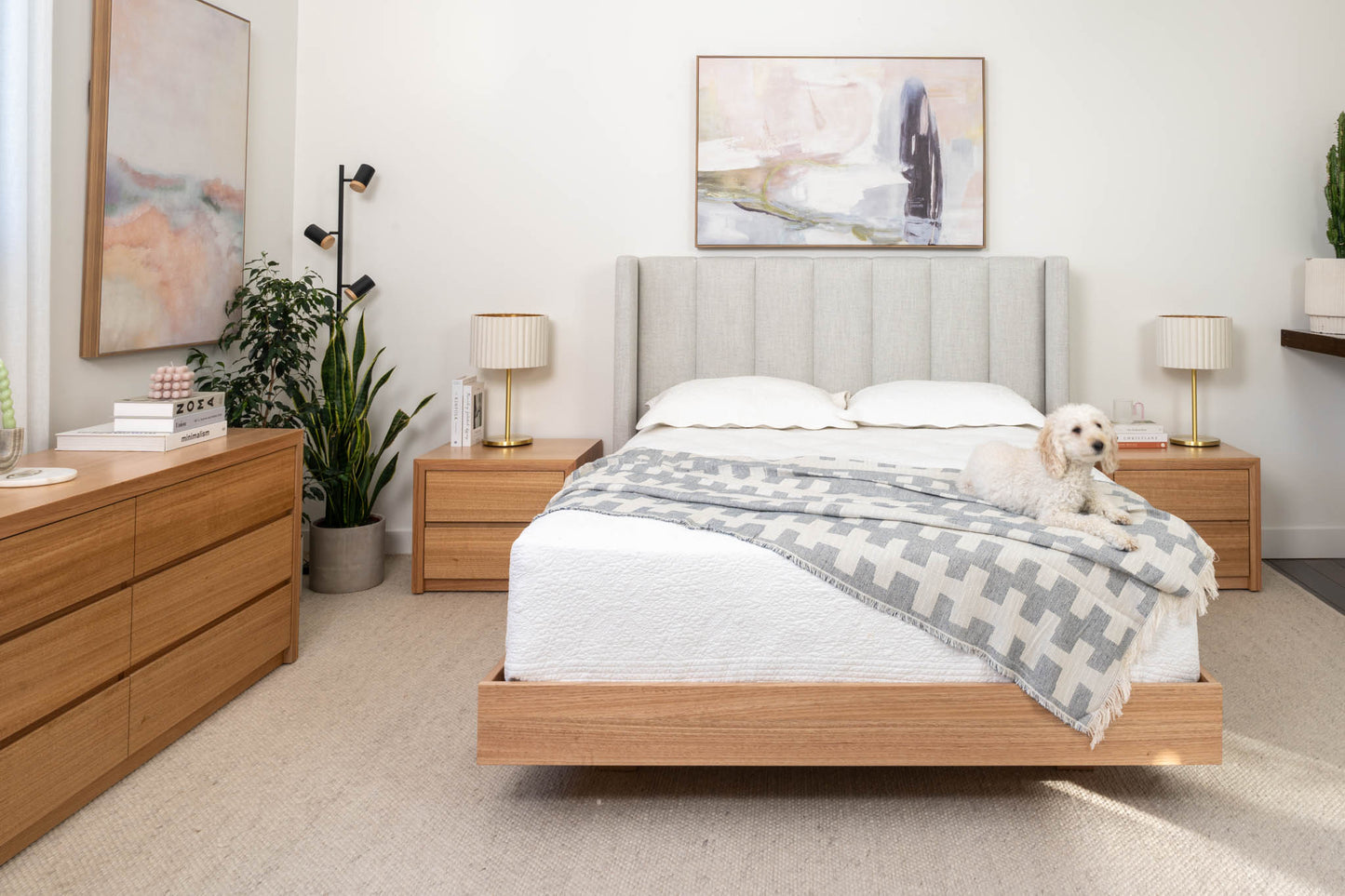 Yakka Winged Headboard Floating Bed Frame (Solid Tasmanian Oak) - Made in Australia