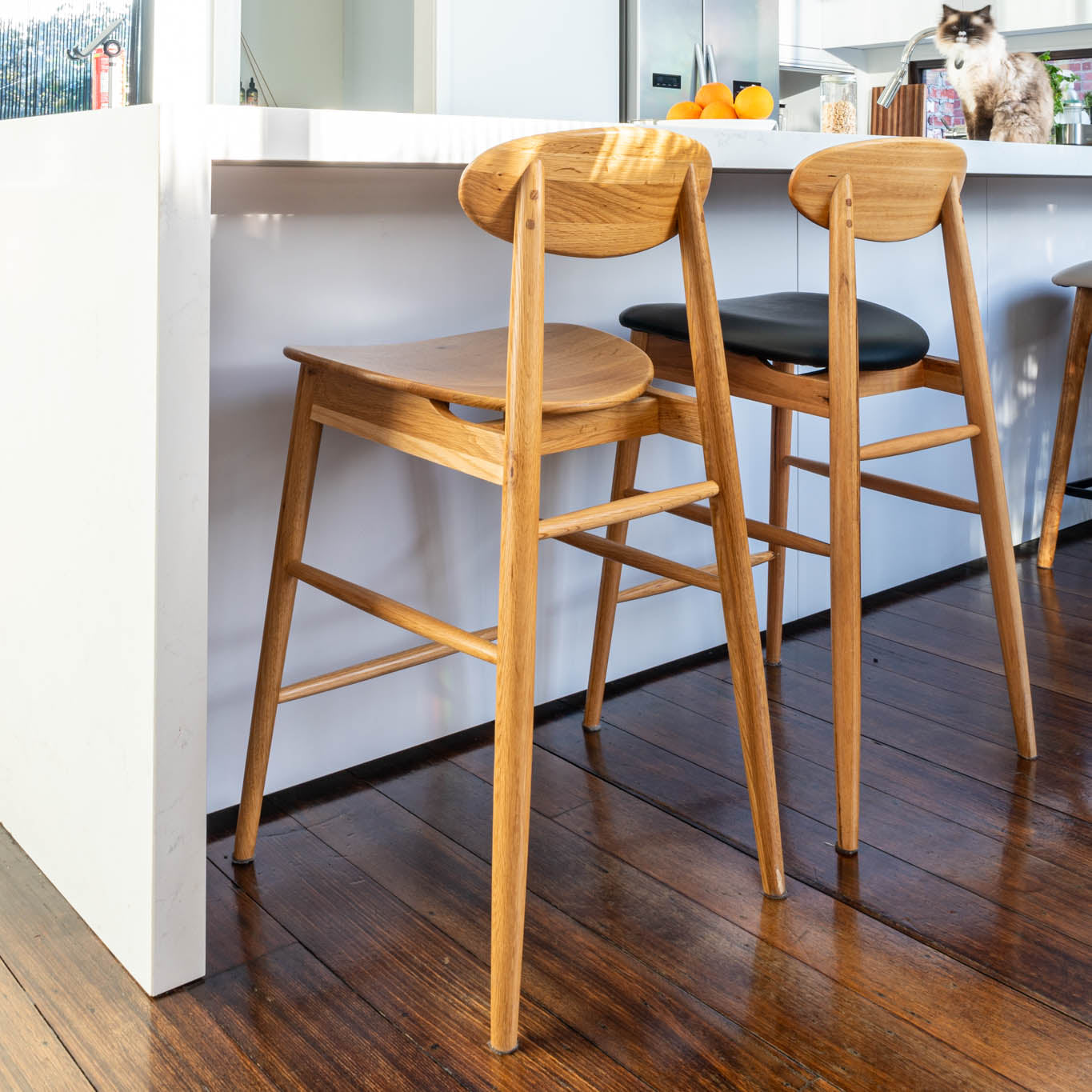 Lotus Solid American Oak Hardwood Bar Stool