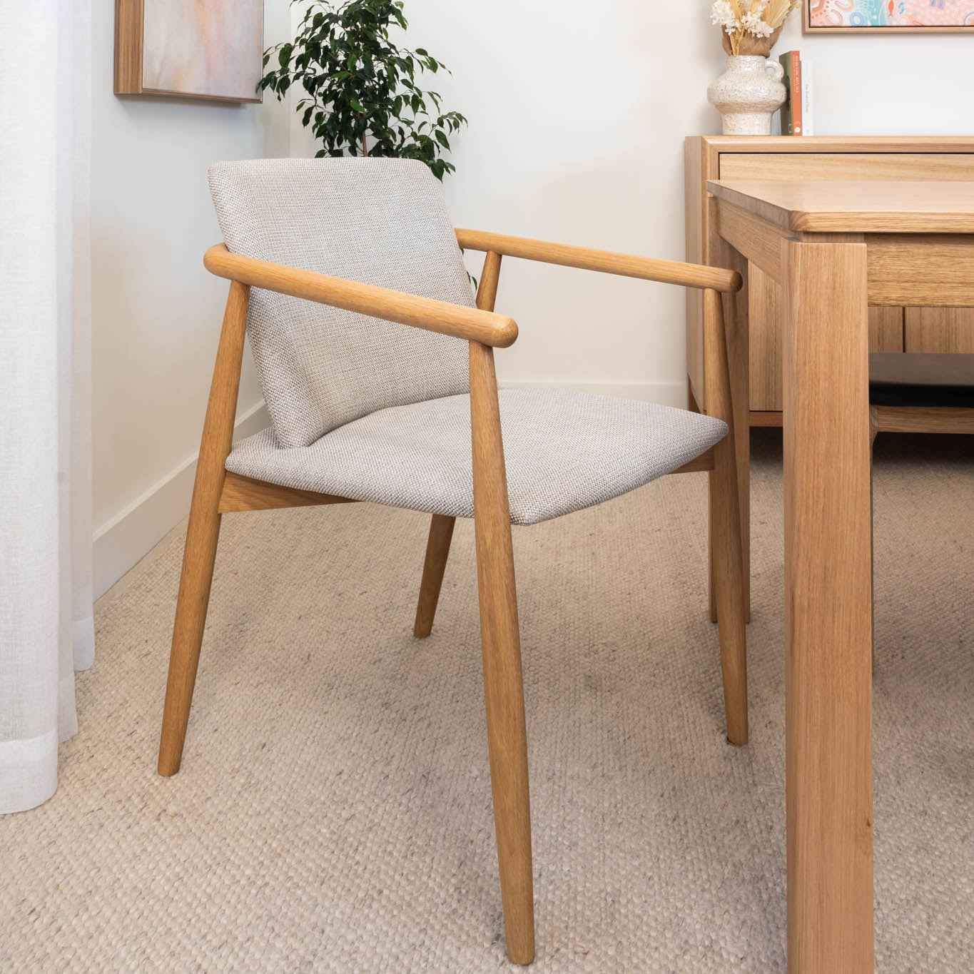 Asha Solid American Oak Upholstered Dining Chair