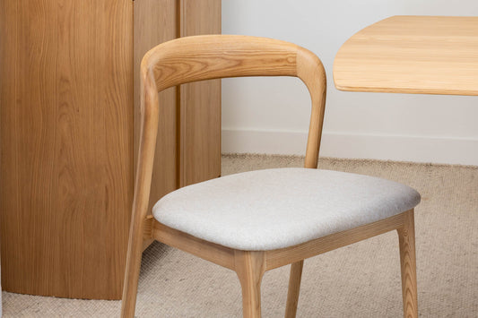 Ex Demo Sophie American Ash Dining Chair Beige Fabric Set of 6