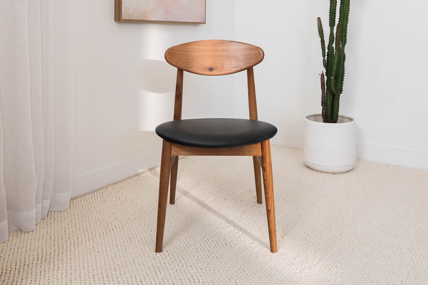 Lotus (Natural) Solid Australian Blackbutt with Black PU Seat Hardwood Dining Chair