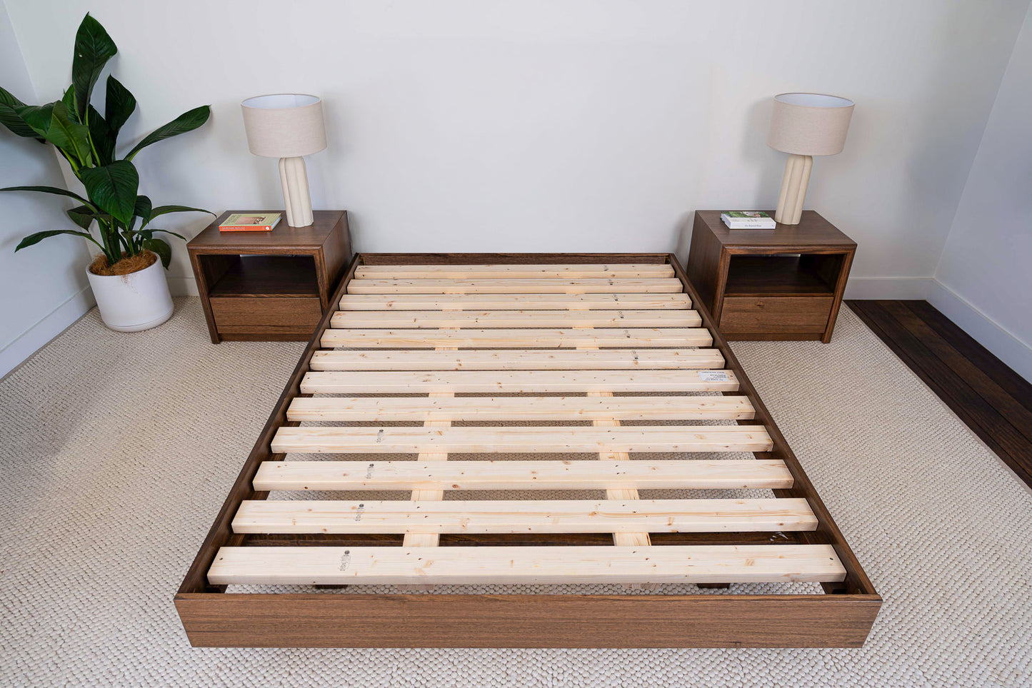 Yakka Base Tasmanian Oak Feature Grade Bed Frame (Smoked Walnut Stain)