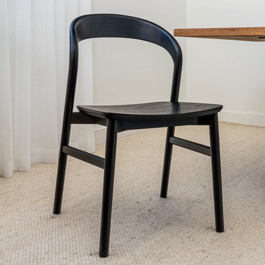 Freya Solid American Oak Timber Seat Dining Chair (Black)
