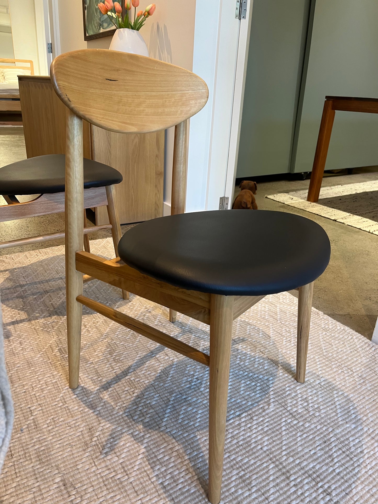 Ex Demo Set of 2 Lotus Solid Messmate Dining Chair with Black PU Seat