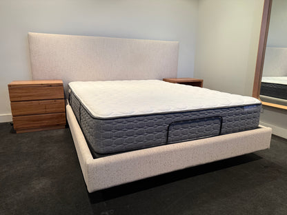 Ex Demo Yakka Fully Upholstered Extended Headboard Floating Bed Frame Queen Size