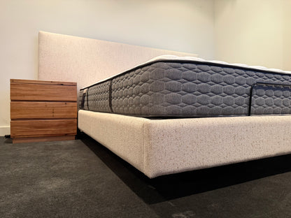 Ex Demo Yakka Fully Upholstered Extended Headboard Floating Bed Frame Queen Size