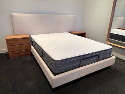 Ex Demo Yakka Fully Upholstered Extended Headboard Floating Bed Frame Queen Size
