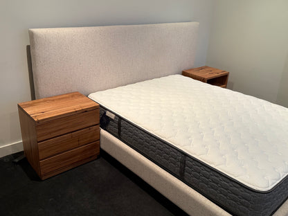 Ex Demo Yakka Fully Upholstered Extended Headboard Floating Bed Frame Queen Size