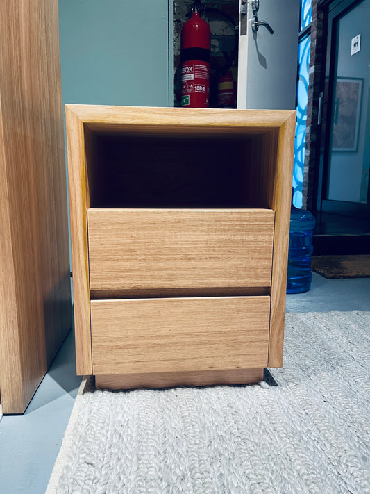 Ex Demo Cape Town Tasmanian Oak 2 Drawer Bedside Table (Narrower 45cm W)