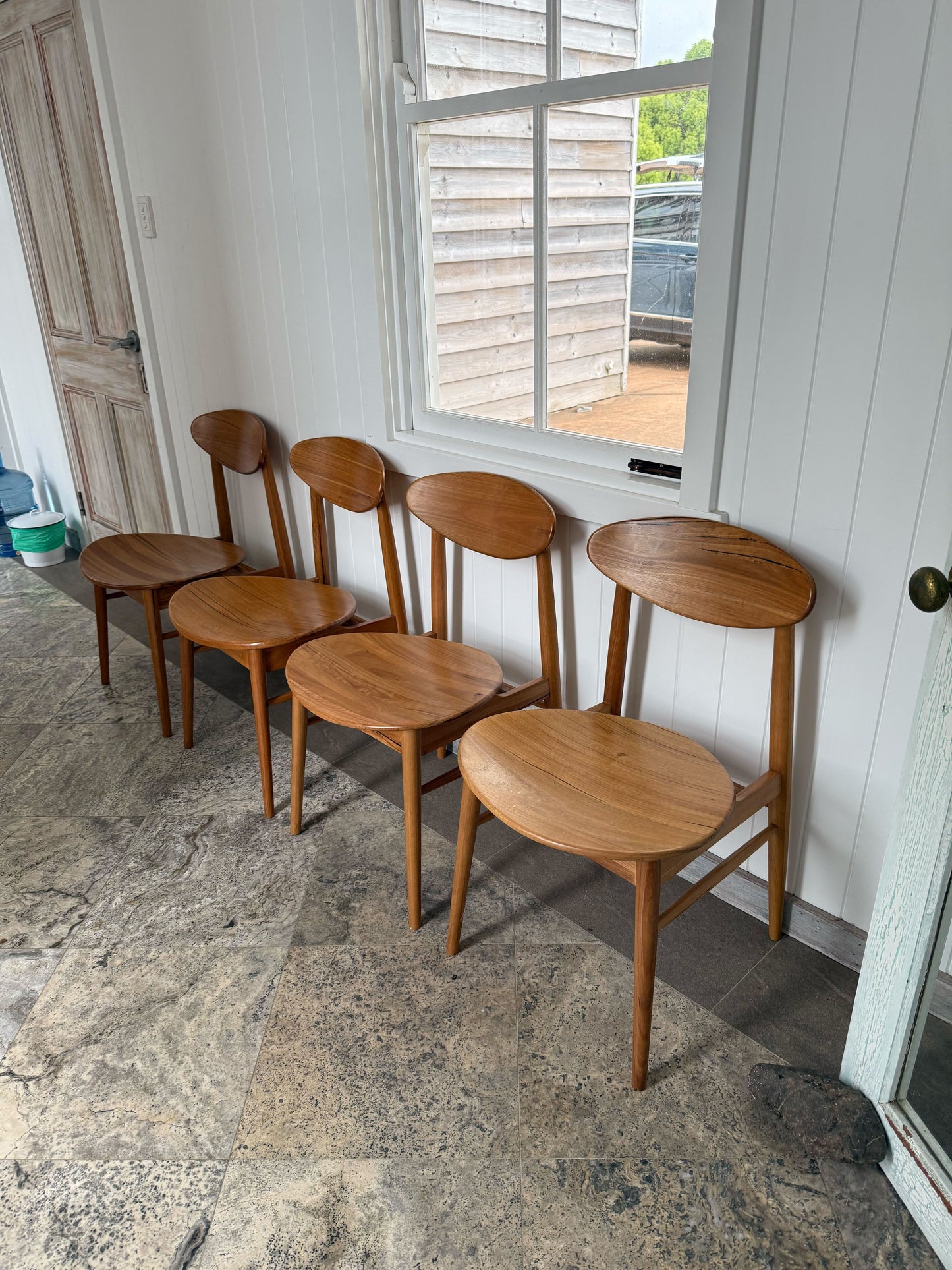 Ex Demo Set of 4 Lotus Solid Messmate Dining Chairs Solid Seat - Gold Coast Showroom