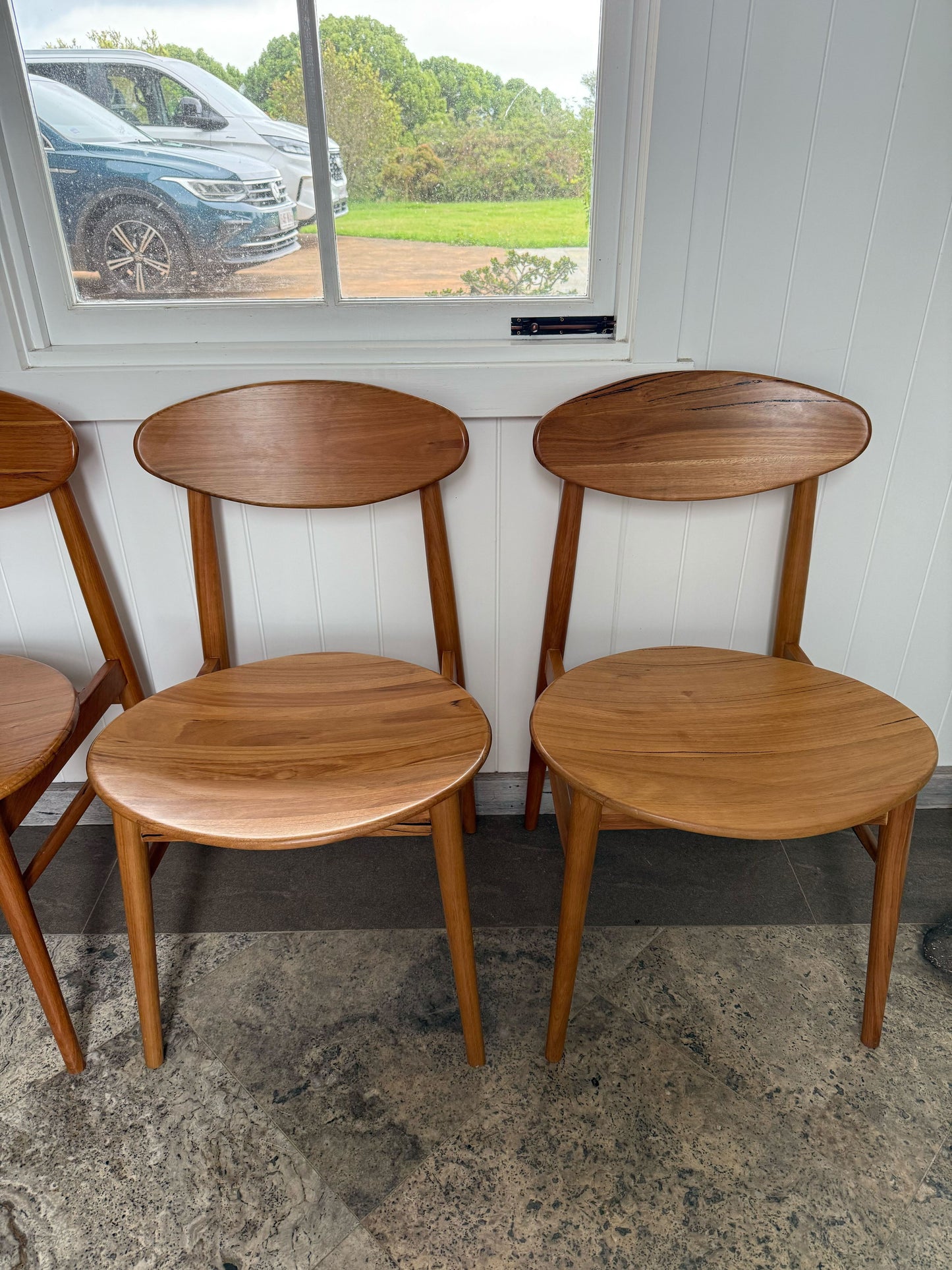 Ex Demo Set of 4 Lotus Solid Messmate Dining Chairs Solid Seat - Gold Coast Showroom