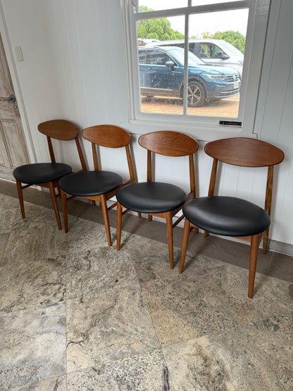Ex Demo Set of 4 Lotus Blackbutt Black Pu Seat Dining Chairs - Gold Coast Showroom