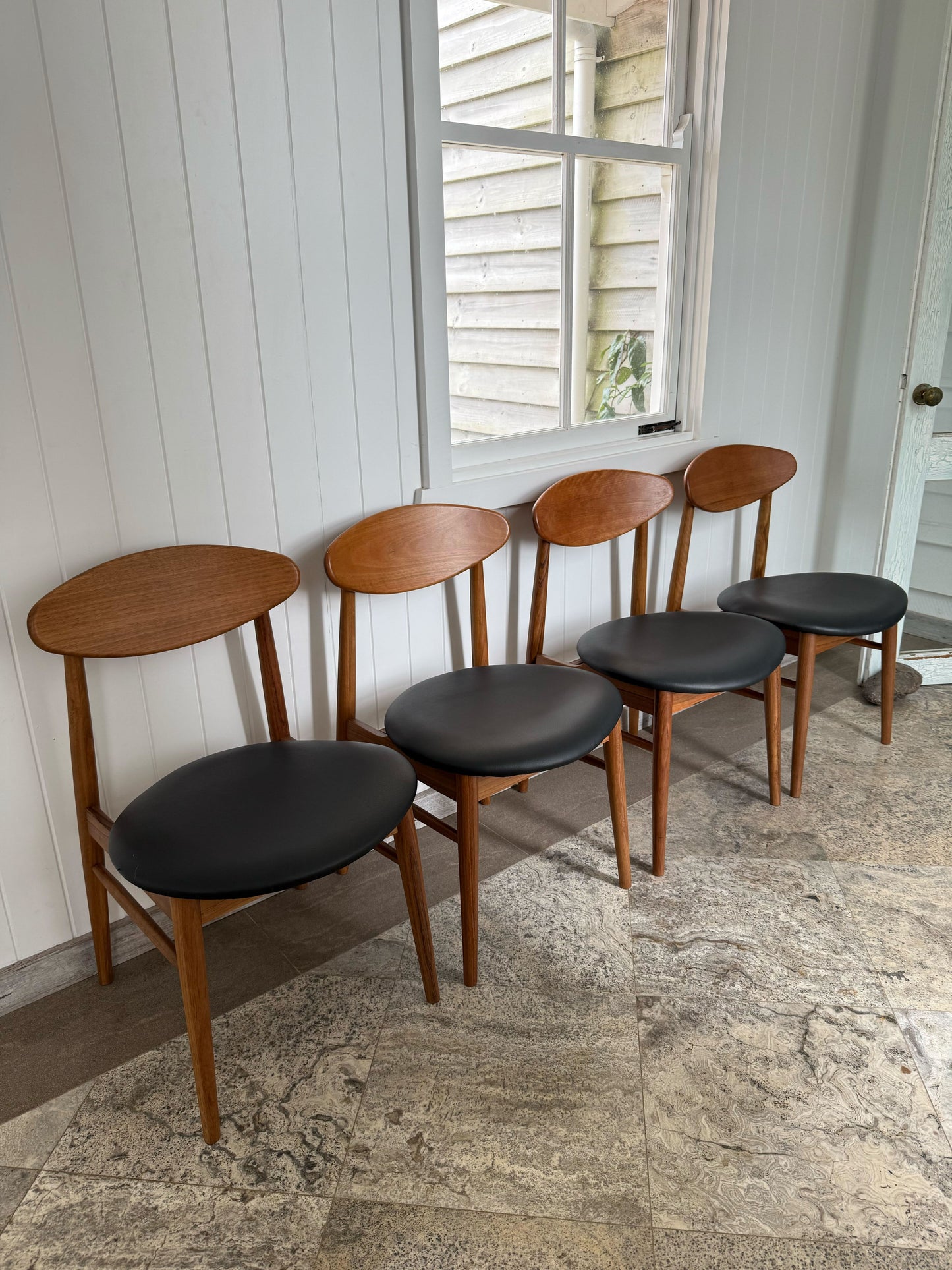 Ex Demo Set of 4 Lotus Blackbutt Black Pu Seat Dining Chairs - Gold Coast Showroom