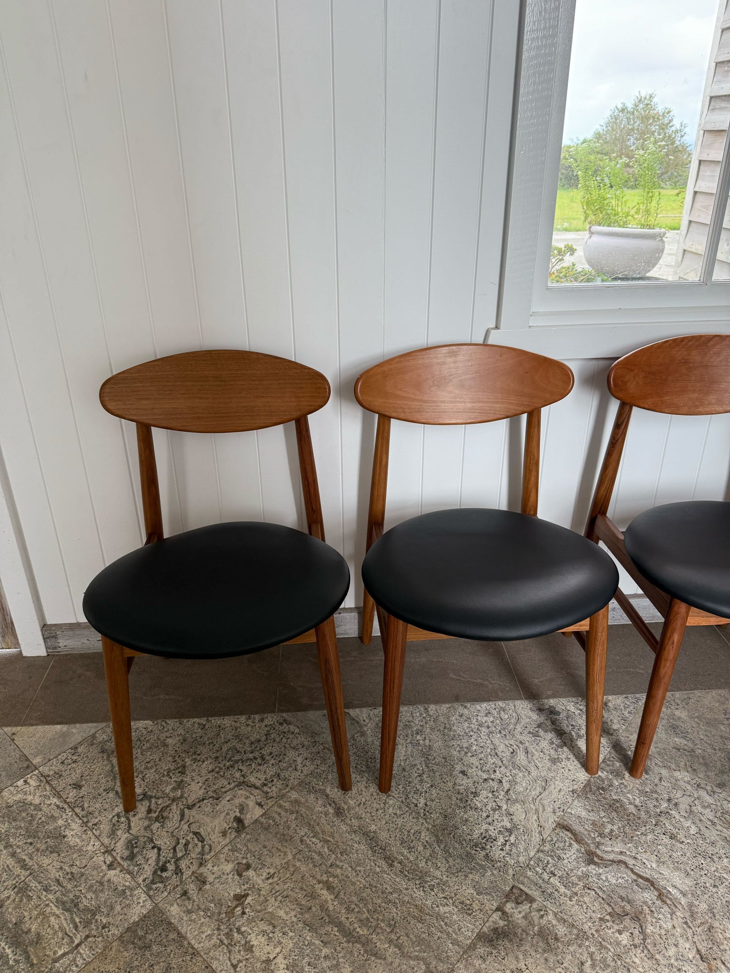 Ex Demo Set of 4 Lotus Blackbutt Black Pu Seat Dining Chairs - Gold Coast Showroom