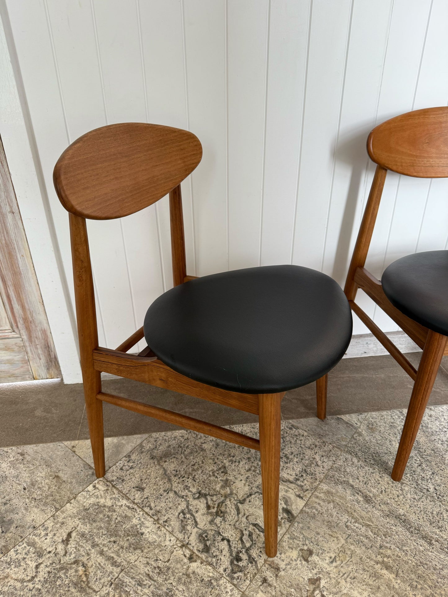 Ex Demo Set of 4 Lotus Blackbutt Black Pu Seat Dining Chairs - Gold Coast Showroom