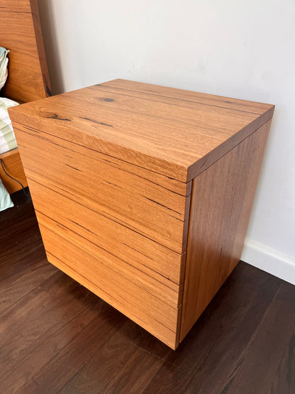 Ex Demo Elijah Messmate 3 Drawer Bedside Table Sand Stain Brisbane Showroom