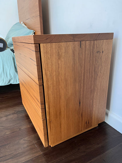 Ex Demo Elijah Messmate 3 Drawer Bedside Table Sand Stain Brisbane Showroom
