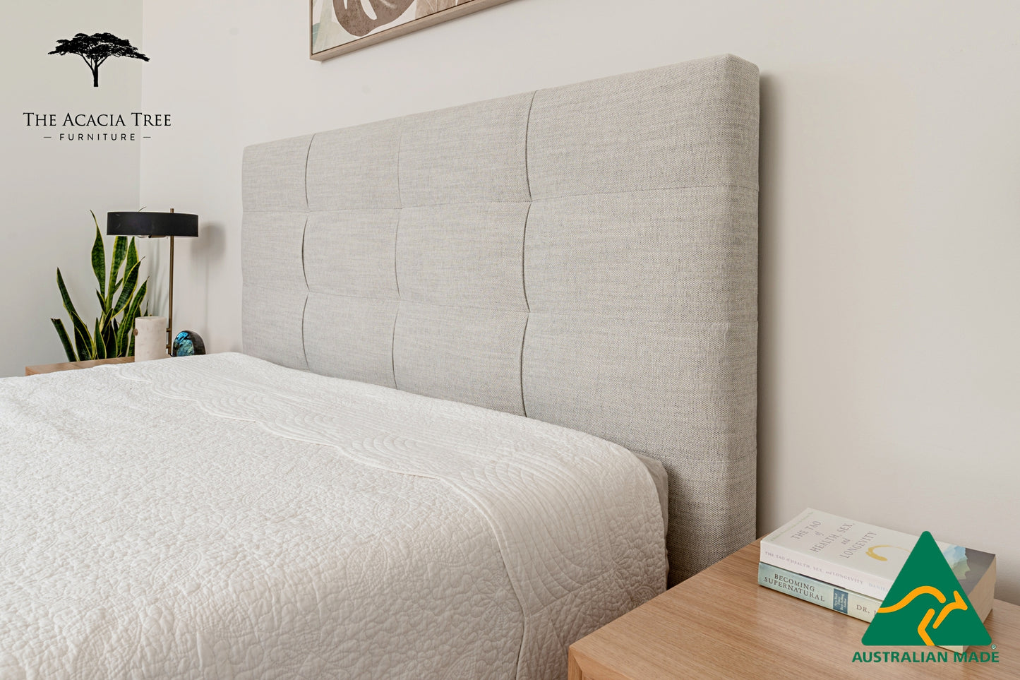 Yakka Fabric Panel Headboard Bedroom Suite (Solid Tasmanian Oak Hardwood)- Made in Australia