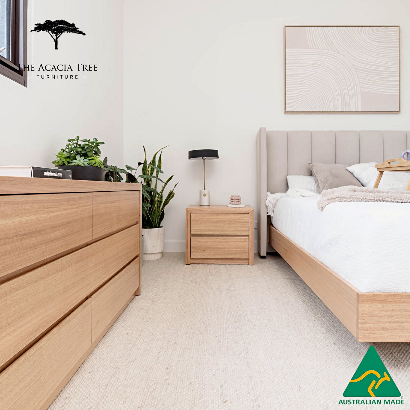 Yakka Winged Headboard Floating Bed Frame (Solid Tasmanian Oak) - Made in Australia