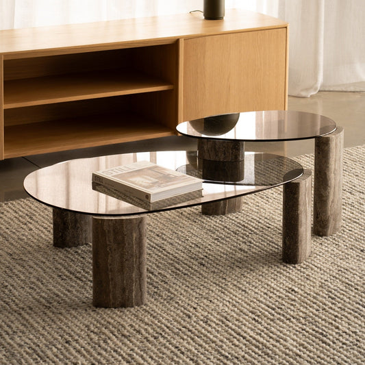 Montel Silver Travertine Nesting Tables