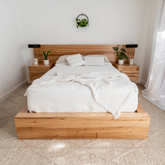 Meadow Bed with Extended Headboard Built in Bedsides - Made in Australia
