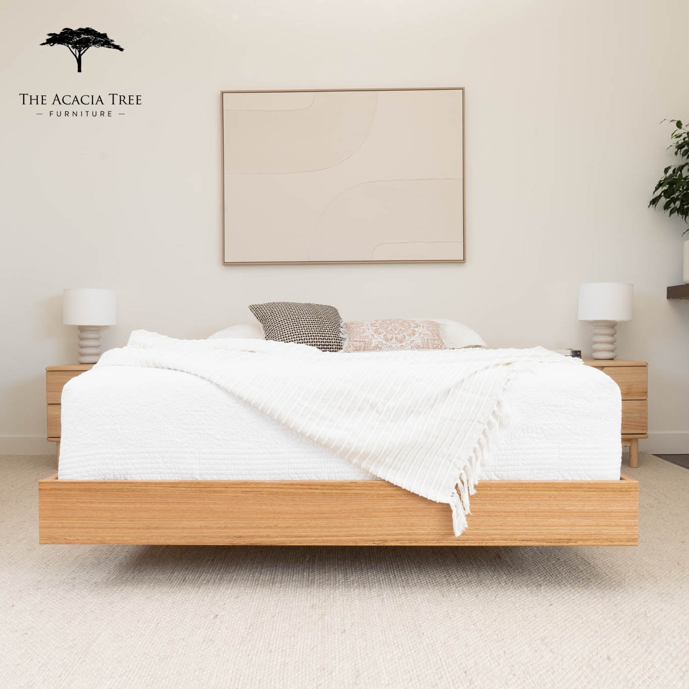 Queen Cottage Teak Stain Yakka Floating Bed Frame Solid Tasmanian Oak - Made in Australia