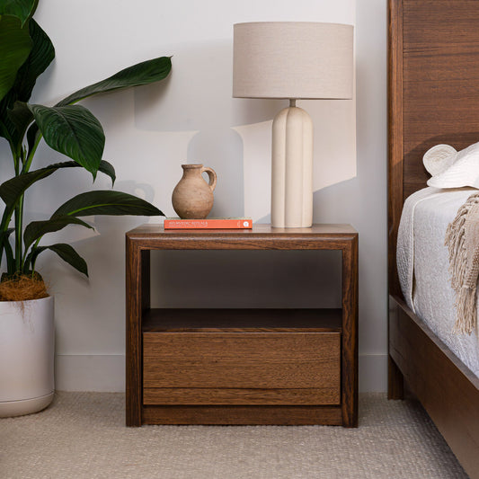 Yakka Tasmanian Oak Feature Grade Bedside Table (Smoked Walnut Stain)