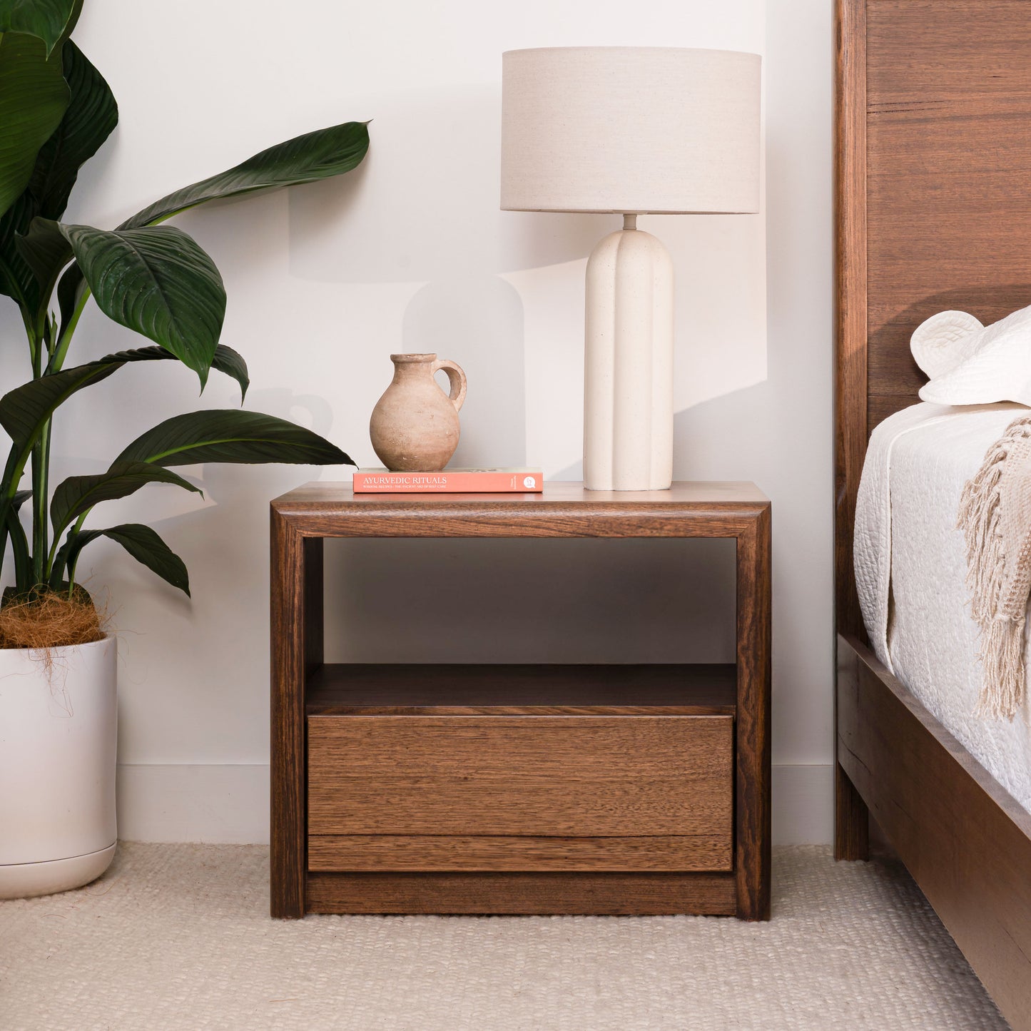 Yakka Tasmanian Oak Feature Grade Bedside Table (Smoked Walnut Stain)