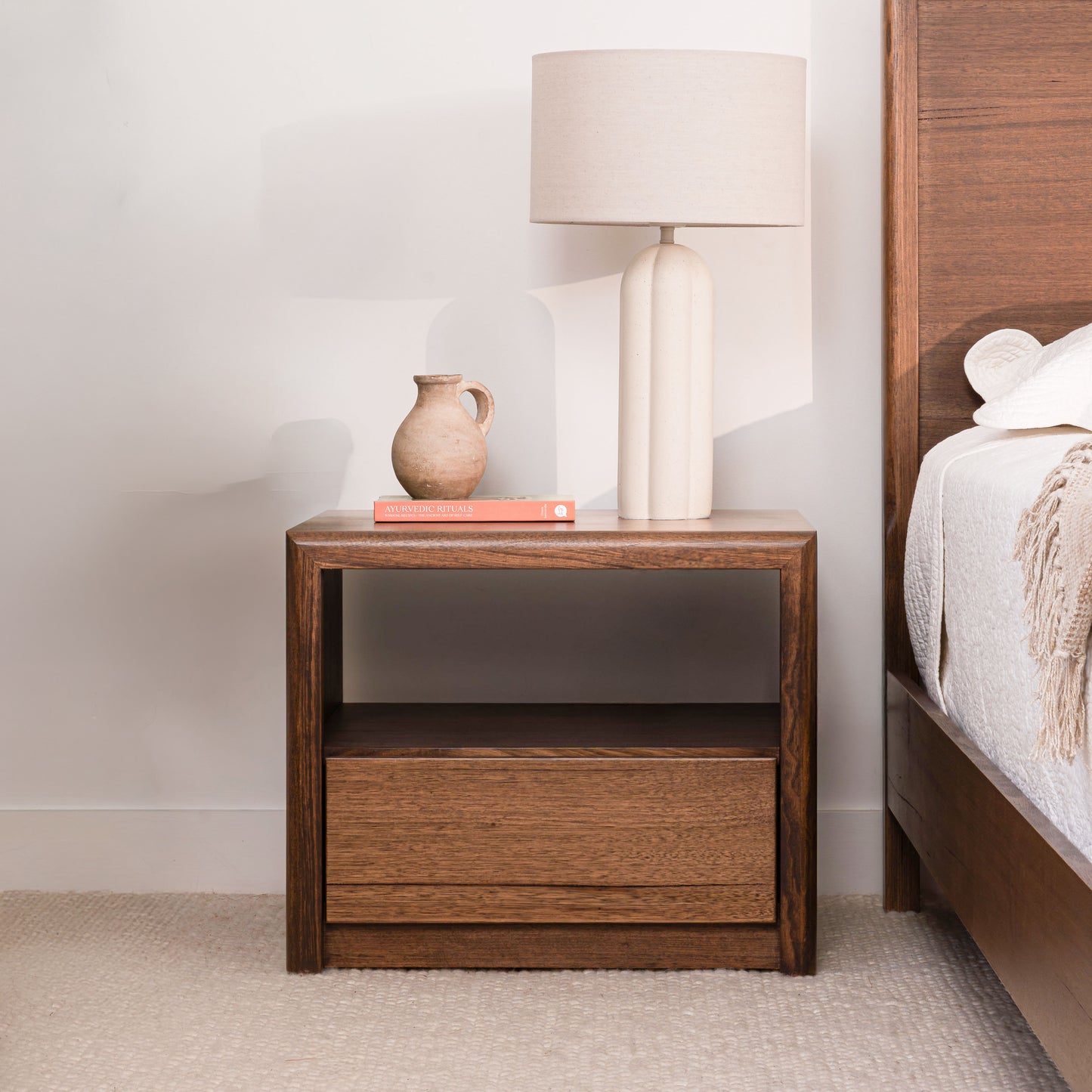 Yakka Tasmanian Oak Feature Grade Bedside Table (Smoked Walnut Stain)