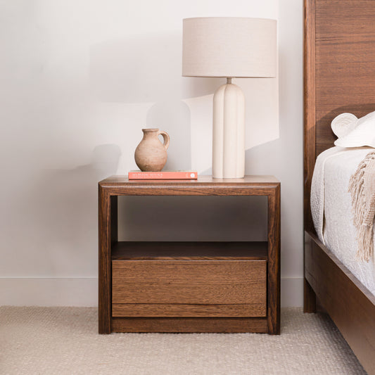 Yakka Tasmanian Oak Feature Grade Bedside Table (Smoked Walnut Stain)