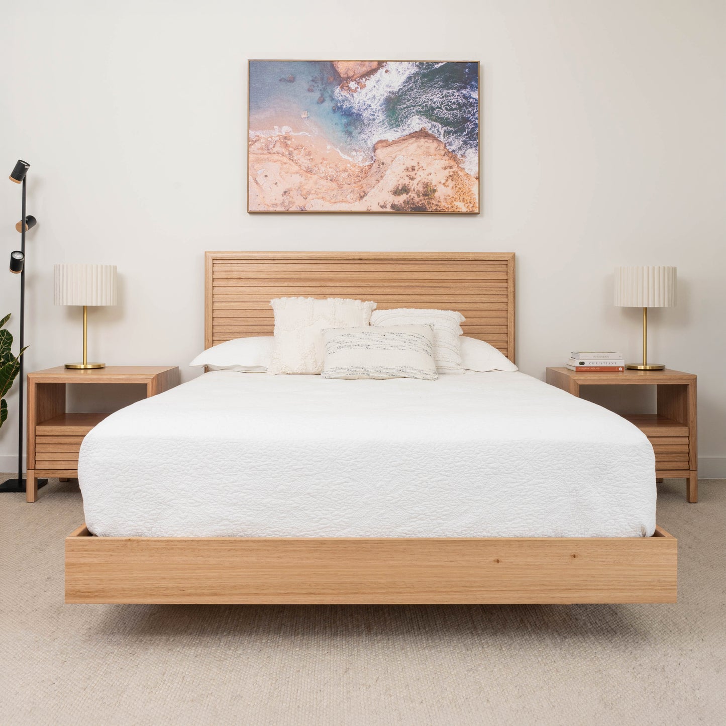 Yakka Luna Headboard Tasmanian Oak Floating Bed Frame