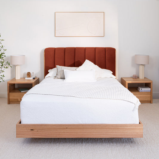 As New Yakka Cloud Tasmanian Oak Feature Grade Queen Size Bed Frame - Keesha Rust