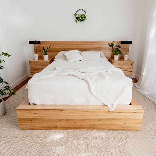 Meadow Bed with Extended Headboard Built in Bedsides - Made in Australia