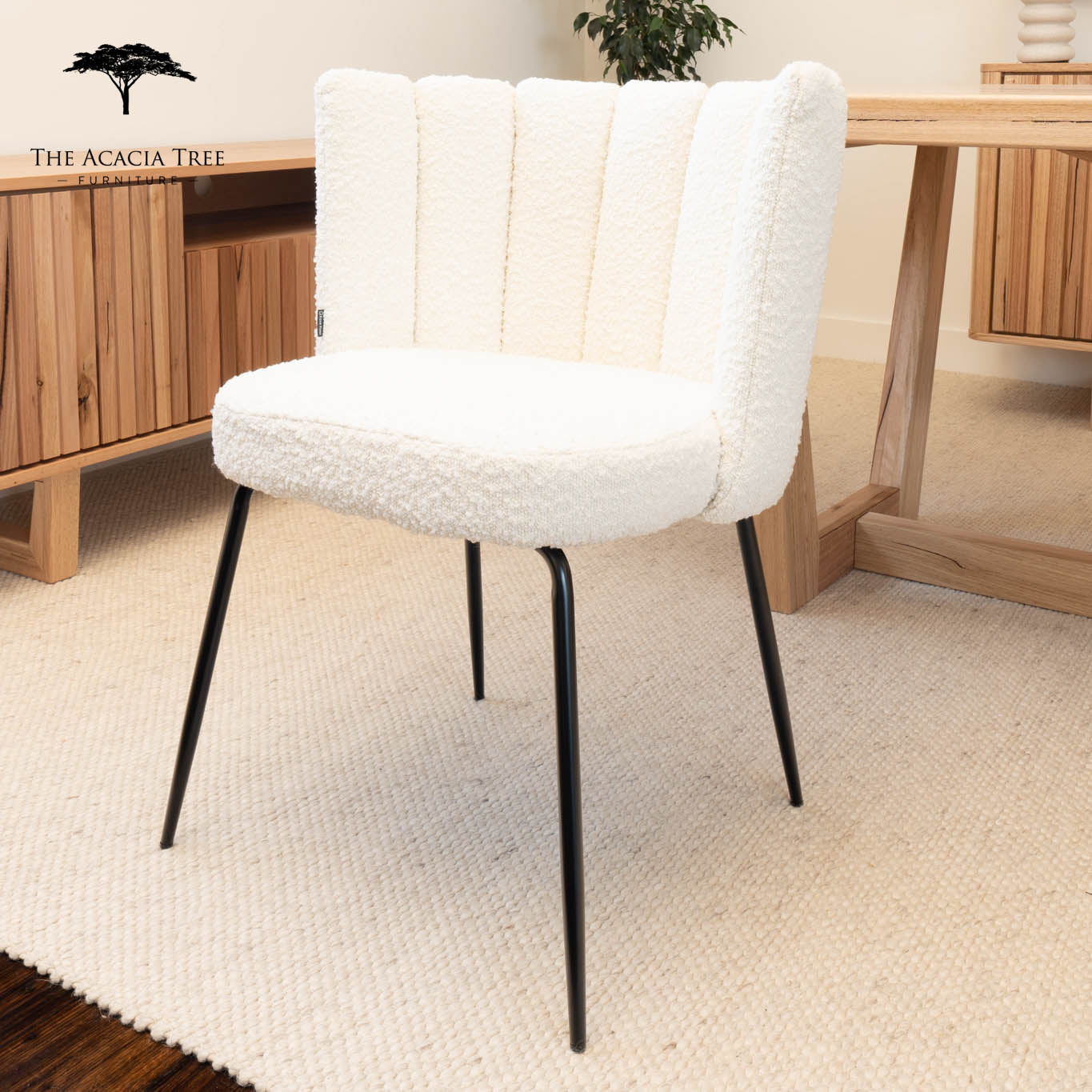 Aniela Bouclé Upholstered White Dining Chair