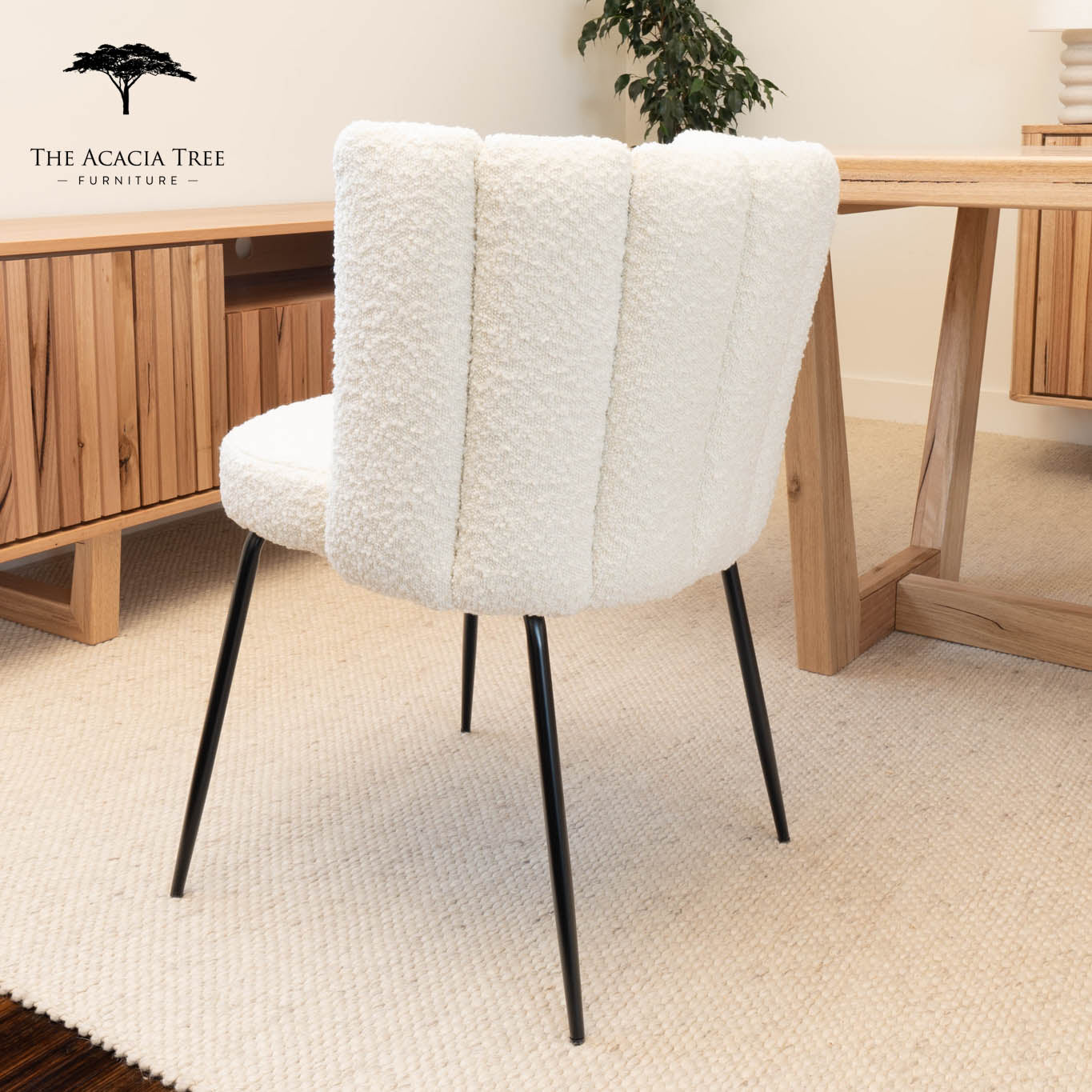 Aniela Bouclé Upholstered White Dining Chair