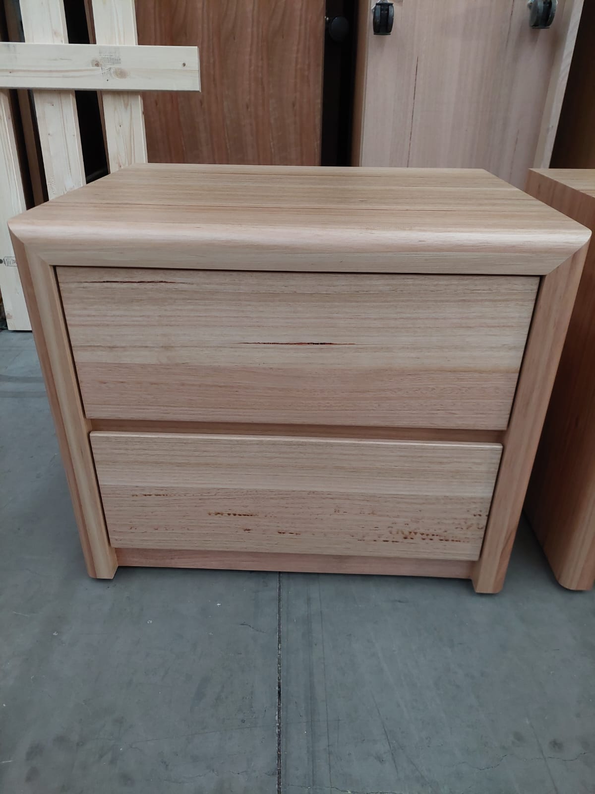 As New Yakka Tasmanian Oak Feature Grade 2 Drawer Bedside Table Set of 2