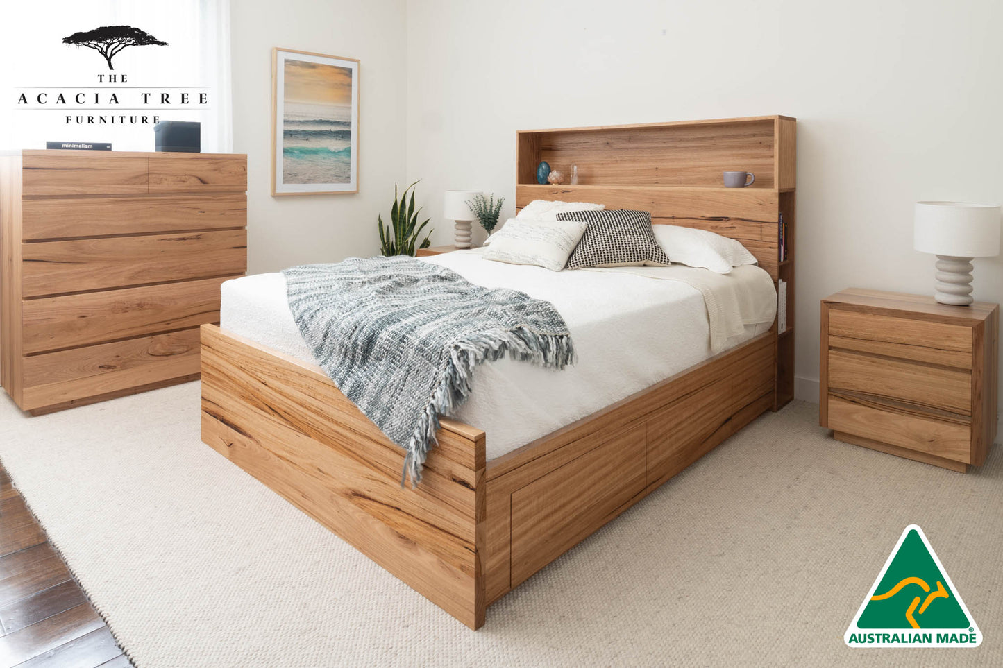 York Bookcase Headboard 4 Drawer Bedroom Suite - Made in Australia