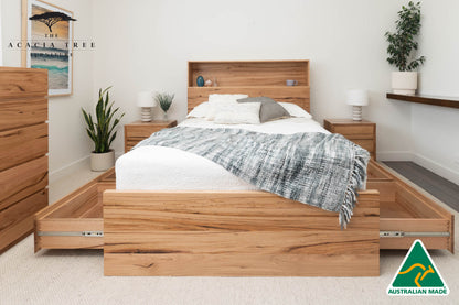 York Bookcase Headboard 4 Drawer Bed Frame - Made in Australia