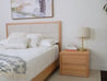 Yakka Oak and Fabric Headboard Floating Bed Frame (Solid Tasmanian Oak) - Made in Australia