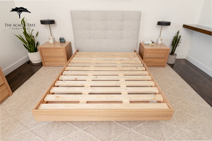 Yakka™️ Upholstered Headboard Floating Bed Frame (Solid Tasmanian Oak)- Made in Australia